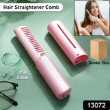 13072(Wireless) Rechargeable Mini Hair Straightener Travel Portable Usb Charging Cordless Hair Straightener Bursh Three Temperature Adjustments Flat Iron Comb (1 Pc)